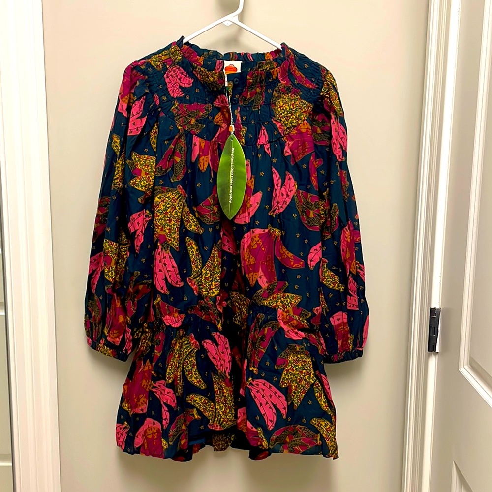 Farm Rio Patchwork Bananas Babydoll Dress size Small.  NWT.